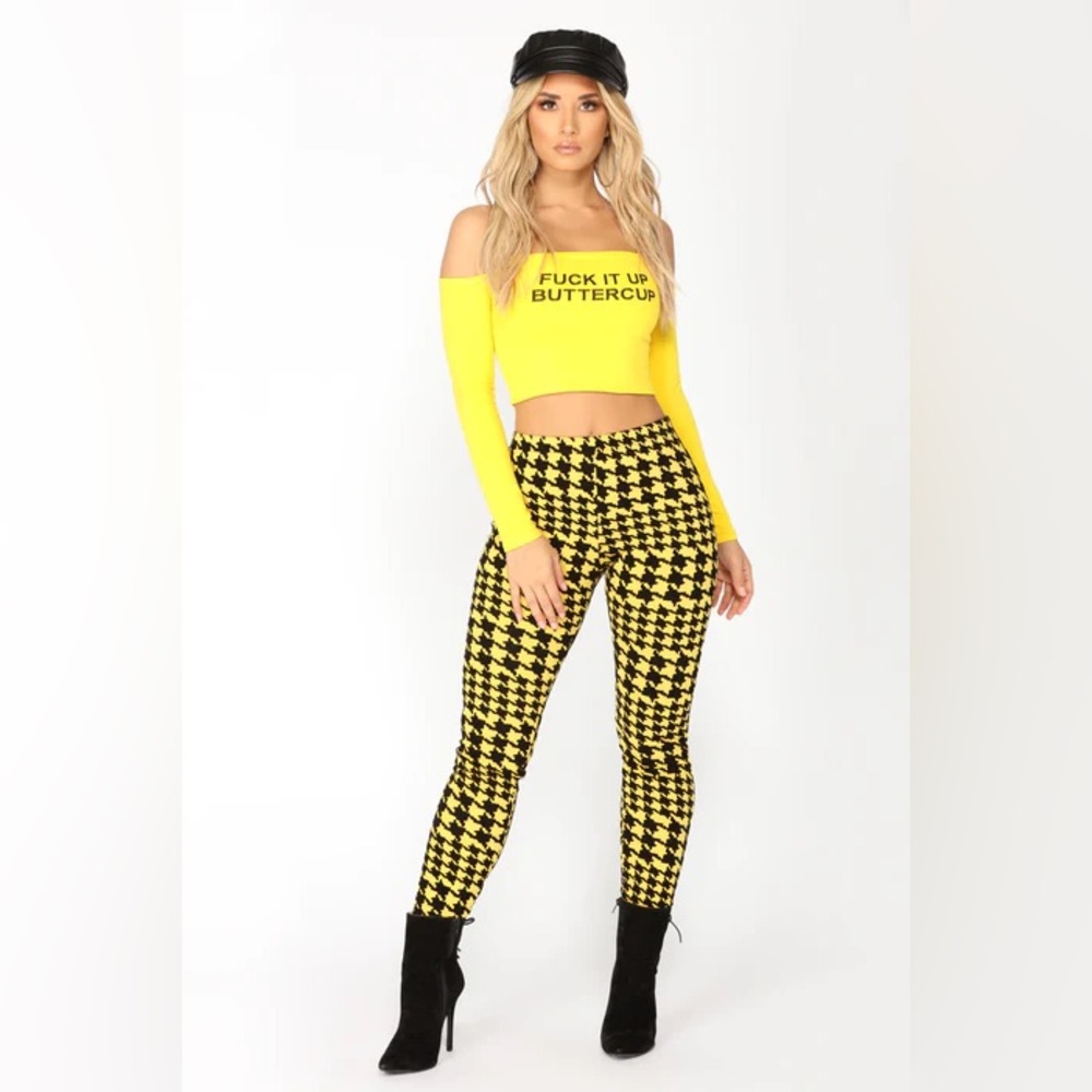 Fashion Nova Yellow Off-Shoulder Crop Top ‘F it up buttercup’ 🐝 💛🖤 - Picture 4 of 5